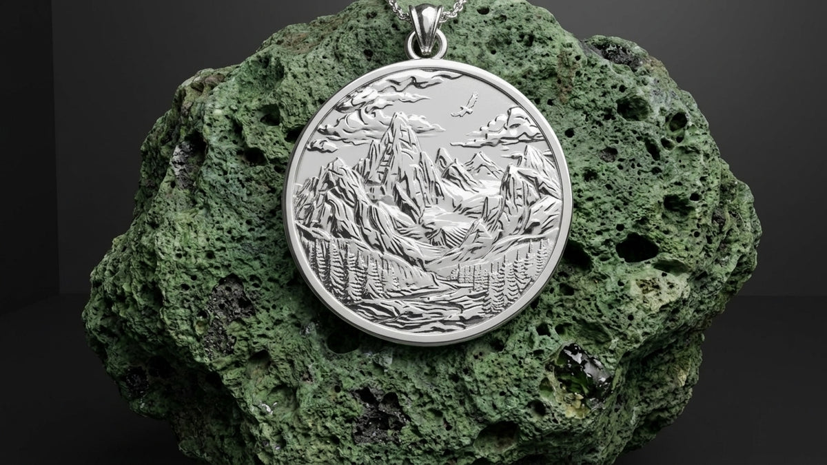 Mountain Relief Medallion Pendant in 999 Fine Silver
