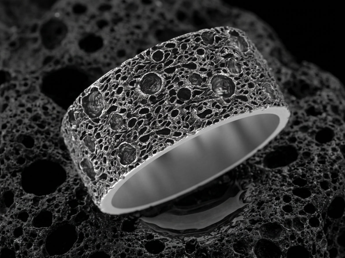 Moon Crater Textured Band Ring – 999 Fine Silver