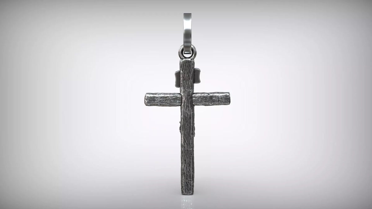 Jesus Crucifix Pendant | 999 Fine Silver 42mm Rustic Wood Style | Handmade USA