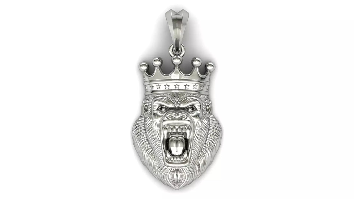 King Kong Gorilla Pendant | 999 Fine Silver 20mm | Handmade USA