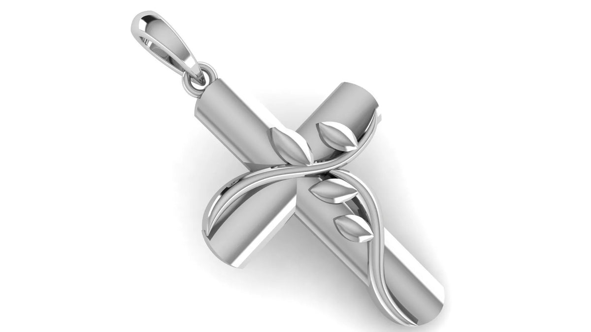 Vine Cross Pendant | 999 Fine Silver 30mm | Handmade USA