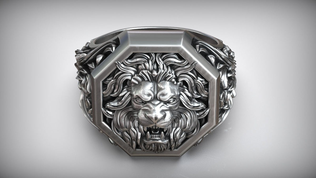 Lion Head Royal Baroque Signet Ring | 999 Fine Silver | Handmade USA