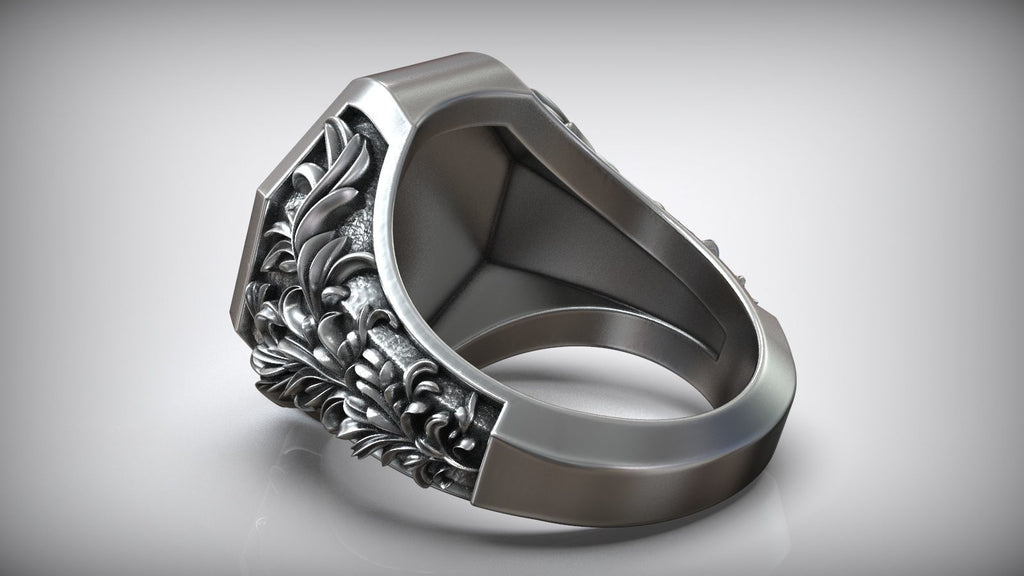 Lion Head Royal Baroque Signet Ring | 999 Fine Silver | Handmade USA