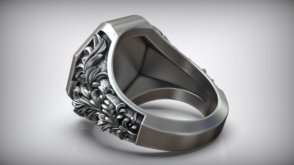 Lion Head Royal Baroque Signet Ring | 999 Fine Silver | Handmade USA