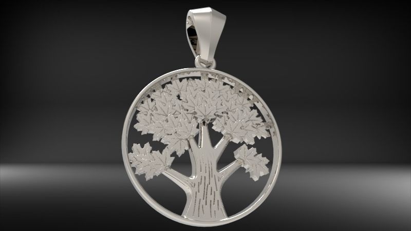 Maple Tree Pendant | 999 Fine Silver 26mm | Handmade USA