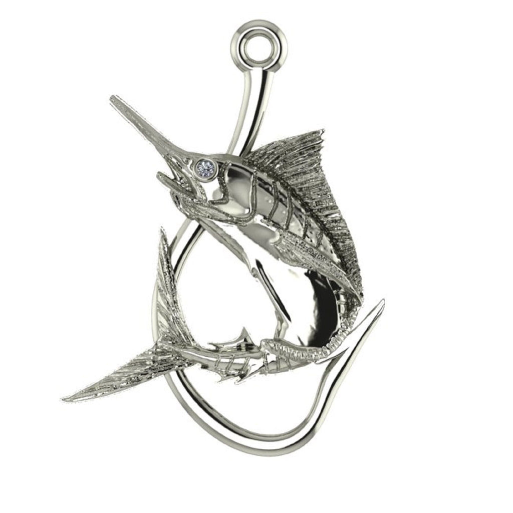 Marlin Hook Pendant | 999 Fine Silver 31mm | Handmade USA