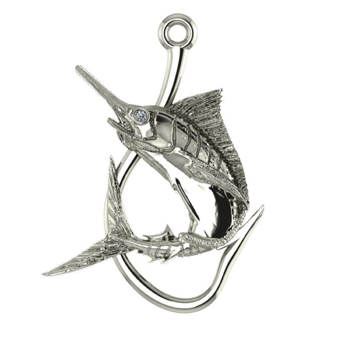 Marlin Hook Pendant | 999 Fine Silver 31mm | Handmade USA
