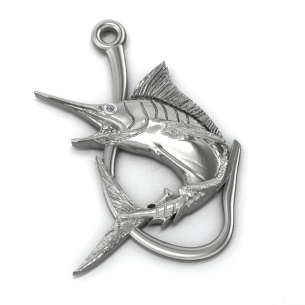 Marlin Hook Pendant | 999 Fine Silver 31mm | Handmade USA