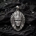 Native American Indian Head Pendant | 999 Fine Silver 35mm | Handmade USA