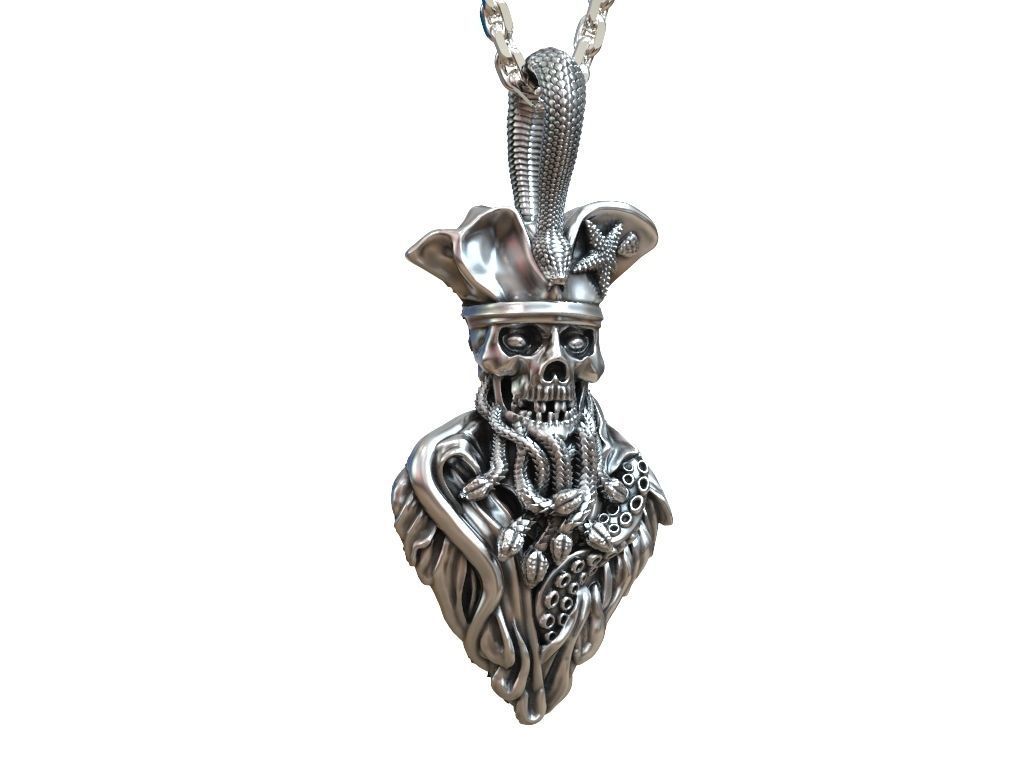 Undead Pirate Skull Pendant | 999 Fine Silver 54mm | Handmade USA