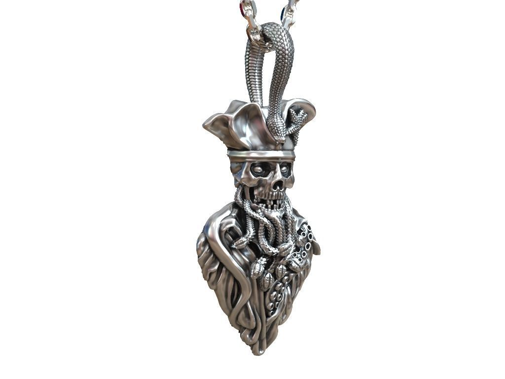 Undead Pirate Skull Pendant | 999 Fine Silver 54mm | Handmade USA