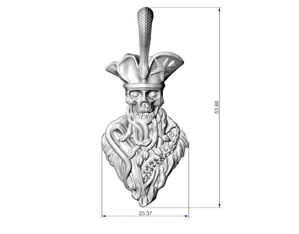 Undead Pirate Skull Pendant | 999 Fine Silver 54mm | Handmade USA