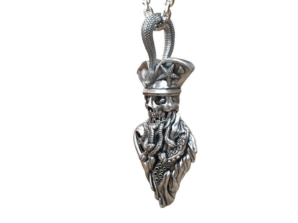 Undead Pirate Skull Pendant | 999 Fine Silver 54mm | Handmade USA