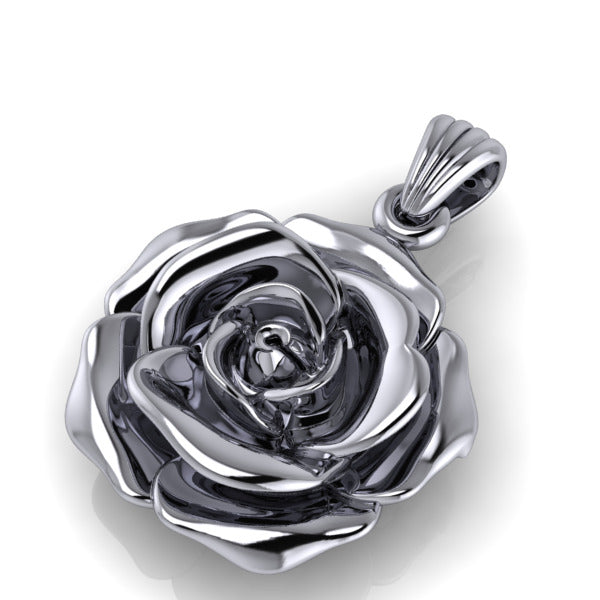 Blooming Rose Pendant | 999 Fine Silver 30mm | Handmade USA