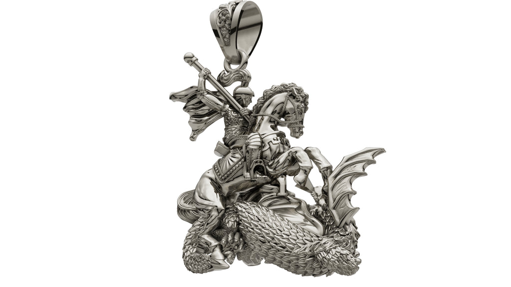 Saint George Dragon Slayer Pendant | 999 Fine Silver 35mm | Handmade USA