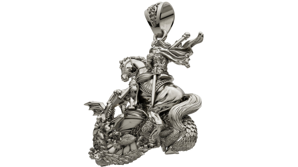 Saint George Dragon Slayer Pendant | 999 Fine Silver 35mm | Handmade USA