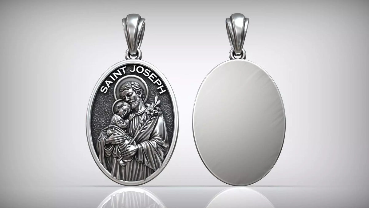 St. Joseph Medallion Pendant | 999 Fine Silver 30mm | Handmade USA