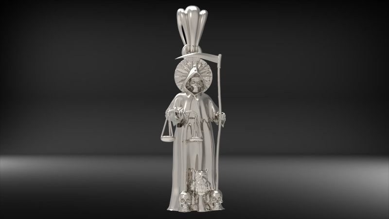 Santa Muerte Pendant | 999 Fine Silver 40mm | Handmade USA