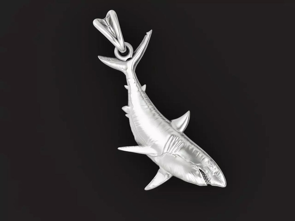 Great White Shark Pendant | 999 Fine Silver 25mm | Handmade USA
