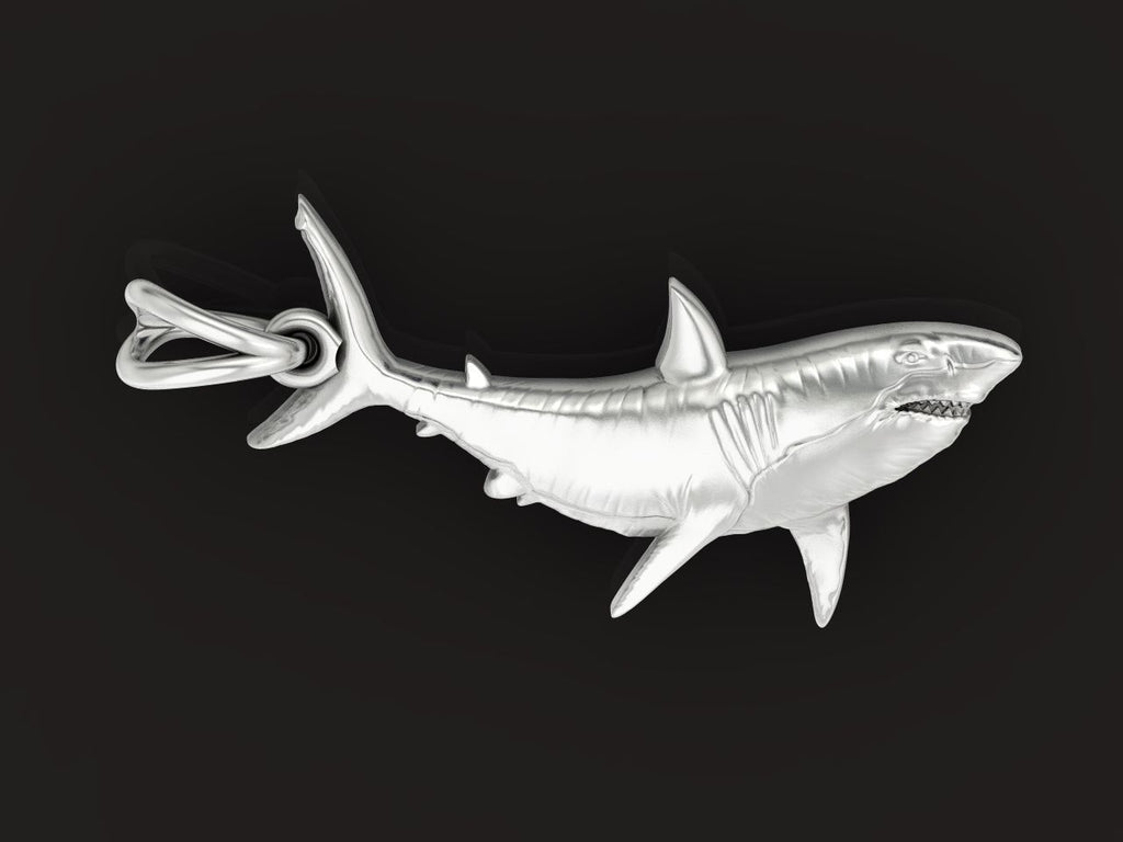 Great White Shark Pendant | 999 Fine Silver 25mm | Handmade USA