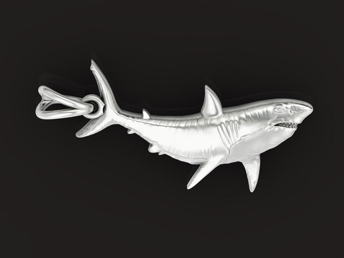 Great White Shark Pendant | 999 Fine Silver 25mm | Handmade USA