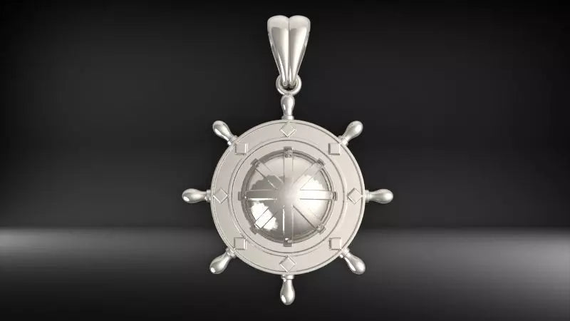 Domed Ship Wheel Pendant | 999 Fine Silver 23mm | Handmade USA