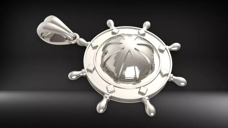 Domed Ship Wheel Pendant | 999 Fine Silver 23mm | Handmade USA