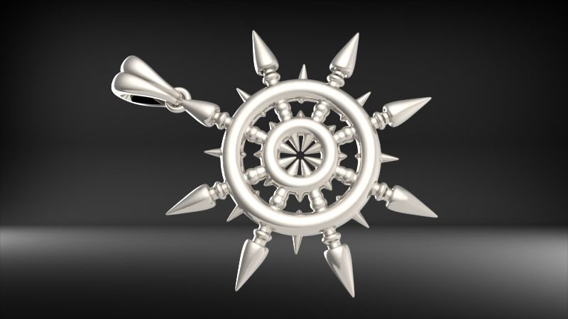 Pointed Ship Wheel Pendant | 999 Fine Silver 33mm | Handmade USA