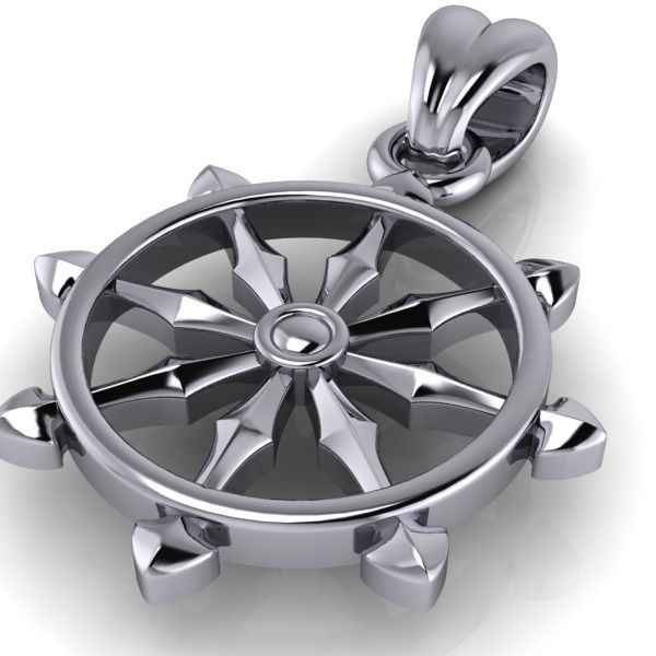 Ship Wheel Pendant | 999 Fine Silver 23mm | Handmade USA