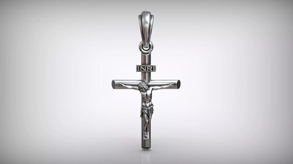 Classic Tube Crucifix Pendant | 999 Fine Silver 30mm–35mm | Handmade USA