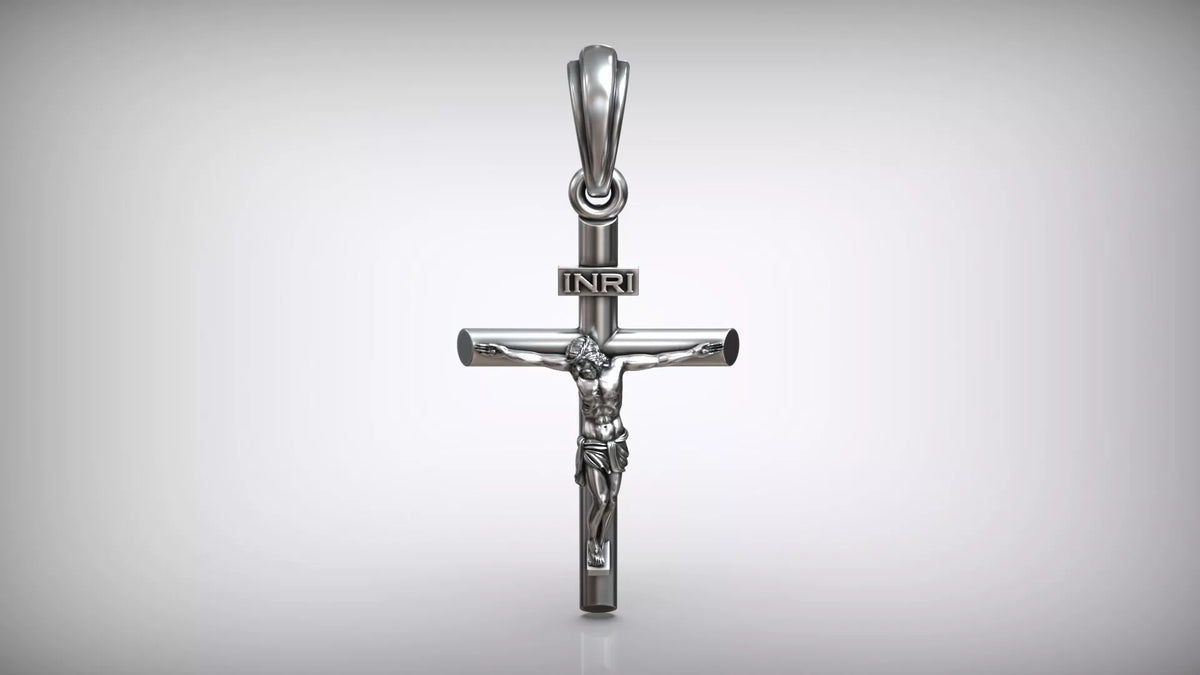 Classic Tube Crucifix Pendant | 999 Fine Silver 30mm–35mm | Handmade USA