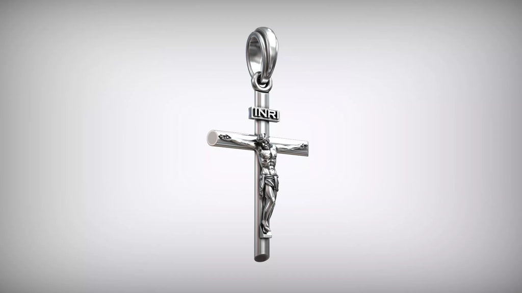 Classic Tube Crucifix Pendant | 999 Fine Silver 30mm–35mm | Handmade USA