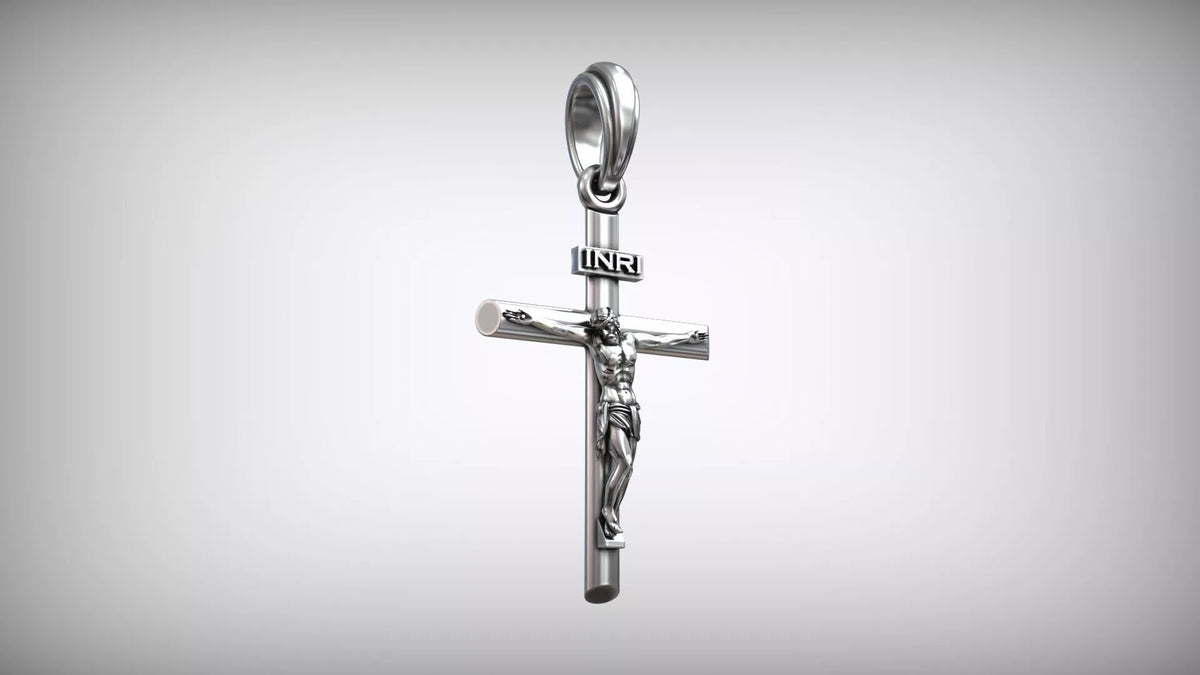 Classic Tube Crucifix Pendant | 999 Fine Silver 30mm–35mm | Handmade USA
