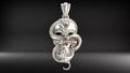 Skull Snake Pendant 999 Fine Silver 35mm Handmade USA