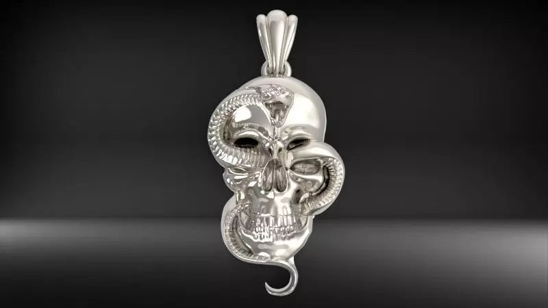 Skull Snake Pendant 999 Fine Silver 35mm Handmade USA