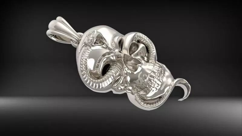 Skull Snake Pendant 999 Fine Silver 35mm Handmade USA