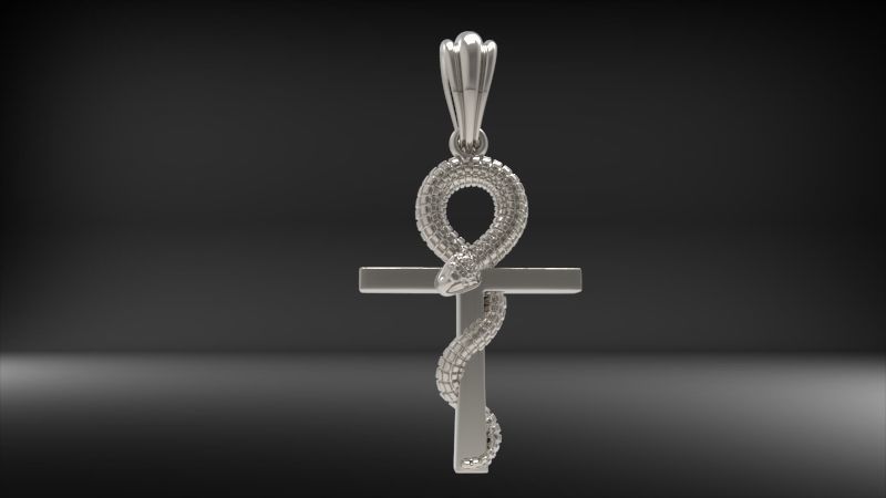 Snake Ankh Cross Pendant | 999 Fine Silver 35mm | Handmade USA
