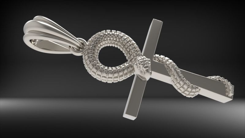 Snake Ankh Cross Pendant | 999 Fine Silver 35mm | Handmade USA