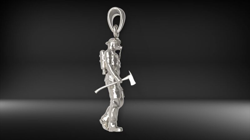 Firefighter with Axe Pendant | 999 Fine Silver 39mm | Handmade USA