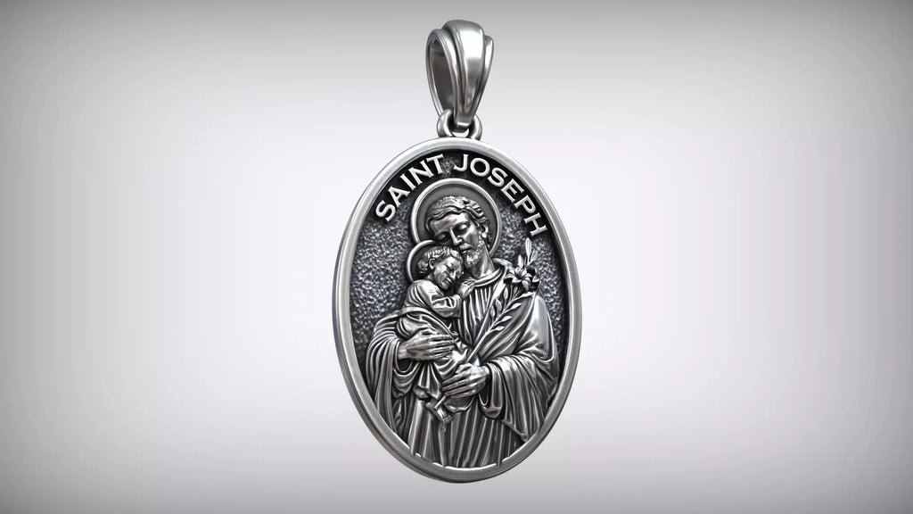 St. Joseph Medallion Pendant | 999 Fine Silver 30mm | Handmade USA