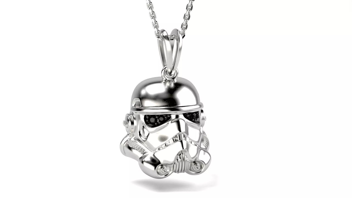 Stormtrooper Helmet Ring – 999 Fine Silver with Black Stones