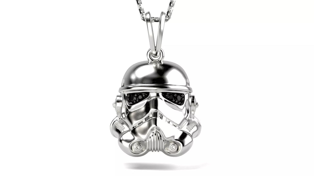 Stormtrooper Helmet Ring – 999 Fine Silver with Black Stones