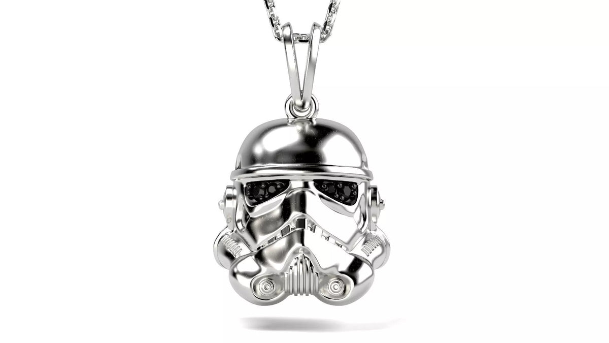 Stormtrooper Helmet Ring – 999 Fine Silver with Black Stones