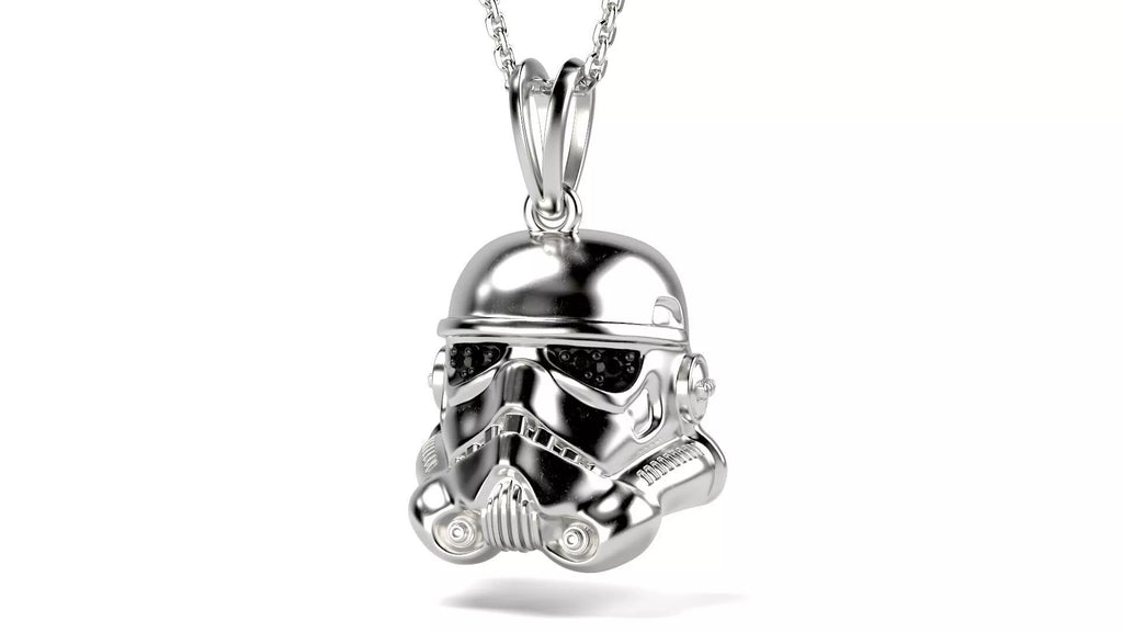 Stormtrooper Helmet Ring – 999 Fine Silver with Black Stones