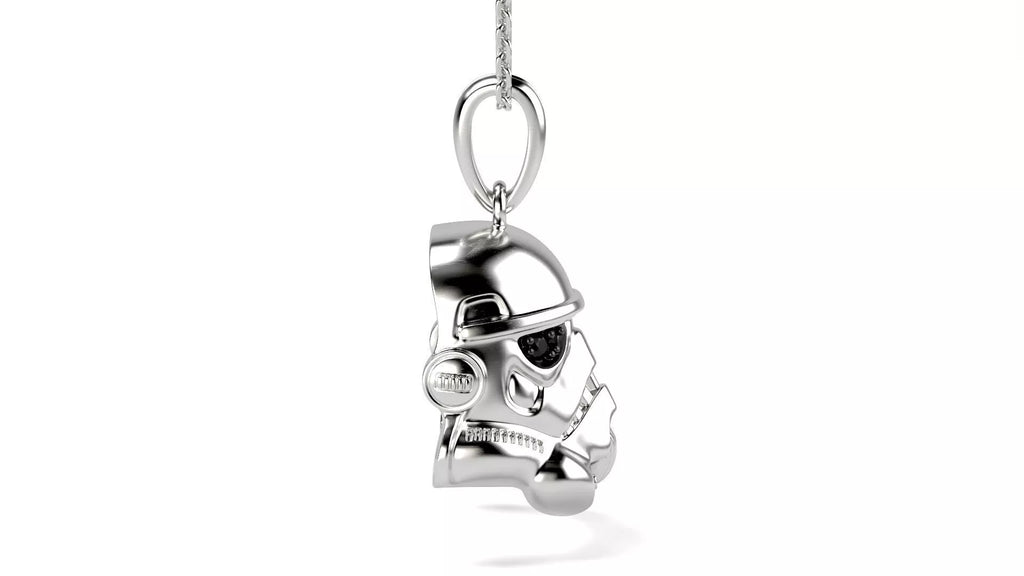 Stormtrooper Helmet Ring – 999 Fine Silver with Black Stones