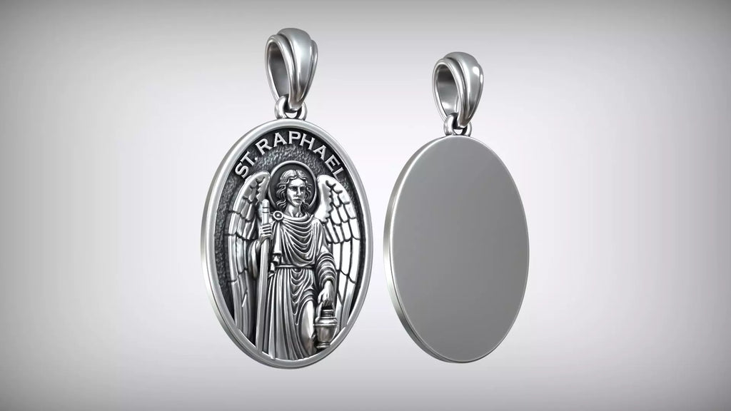 St. Raphael Medallion Pendant | 999 Fine Silver 30mm | Handmade USA
