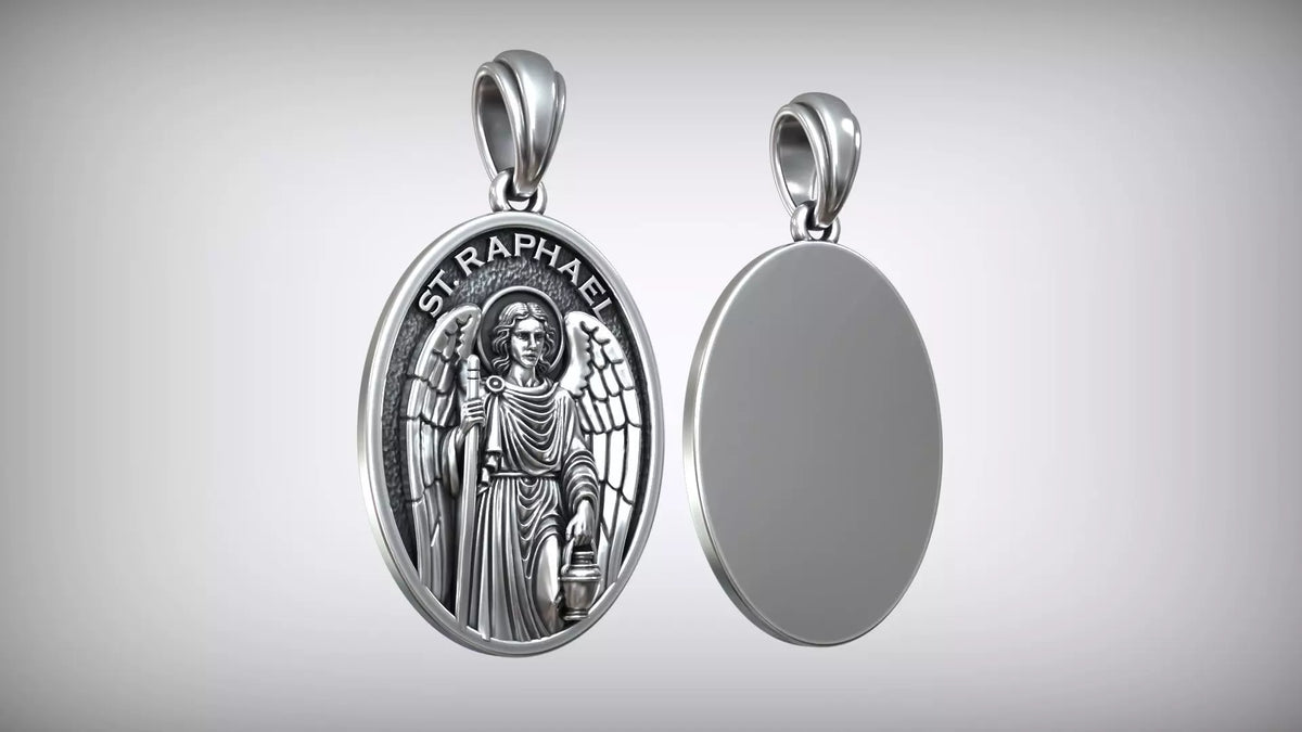 St. Raphael Medallion Pendant | 999 Fine Silver 30mm | Handmade USA