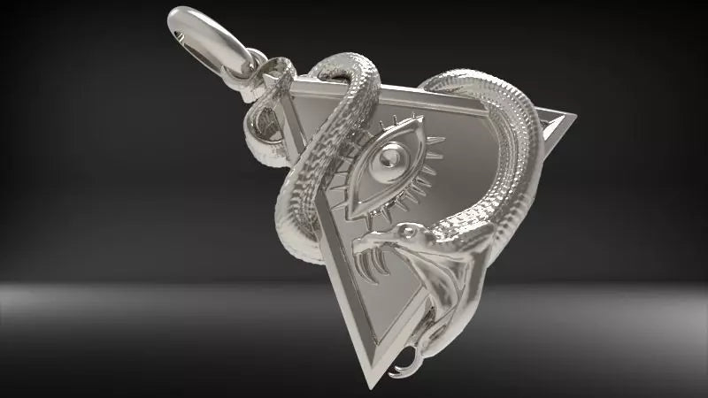 Serpent Triangle Evil Eye Pendant | 999 Fine Silver 24mm | Handmade USA