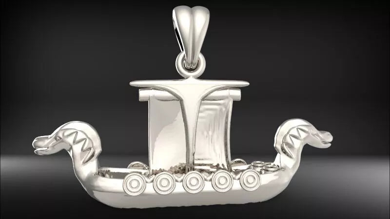 Viking Ship Pendant | 999 Fine Silver 34mm | Handmade USA