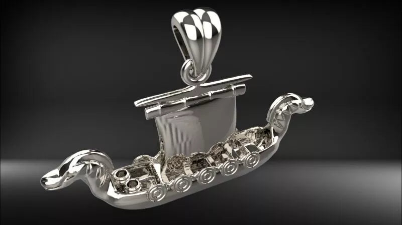 Viking Ship Pendant | 999 Fine Silver 34mm | Handmade USA